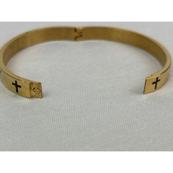 Gold Tone Trust In God Infinitely Hinged Bangle Bracelet Cross Details - Picture 5 of 7